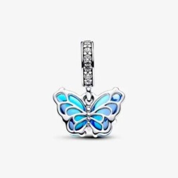 Pandora Blue Murano Glass Butterfly Dangle Charm - Picture 1 of 3